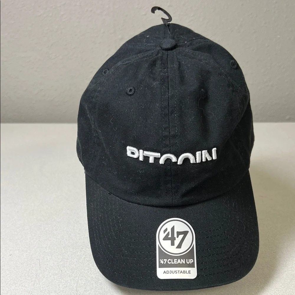 '47 Black Baseball Cap with White 'Bitcoin' Embroidery